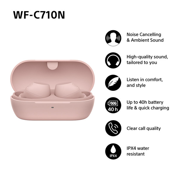 Sony WF-C710N Wireless Noise Cancelling Earbuds - Pink Bluetooth In-Ear Headphon
