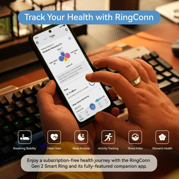 RingConn Gen 2 Smart Ring Gold Size 7 Health Fitness Sleep Tracker Titanium