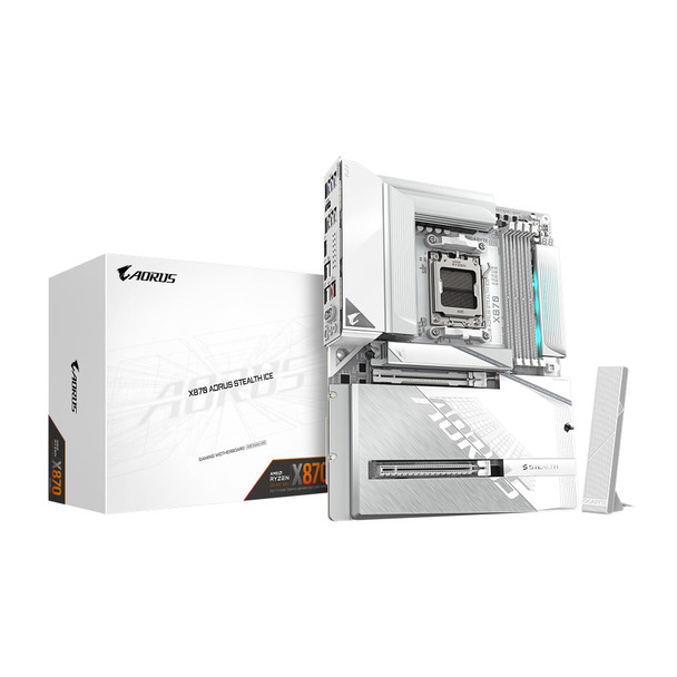 Gigabyte X870 AORUS STEALTH ICE AMD AM5 DDR5 Wi-Fi 7 White ATX Motherboard 