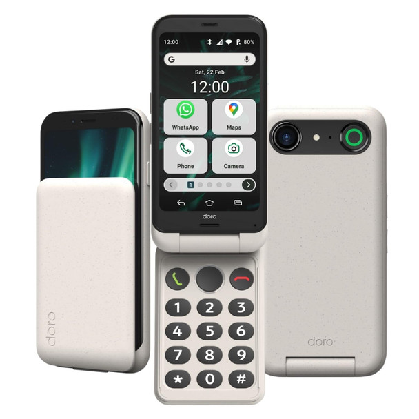 Doro Aurora A20 4G Senior Flip Smartphone 64GB Bone Unlocked Android Mobile