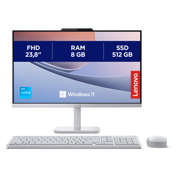 Lenovo A100 23.8" All-in-One PC i3-N305 8GB RAM 512GB SSD Windows 11 Home Grey