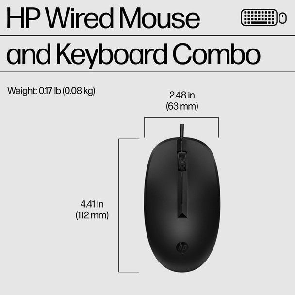 HP 225 Wired Keyboard and Mouse Combo Full Size USB PC Laptop Office Black