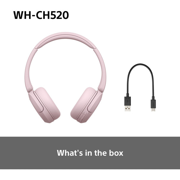 Sony WH-CH520 Wireless Bluetooth On-Ear Headphones Pink Lightweight 50hr Battery