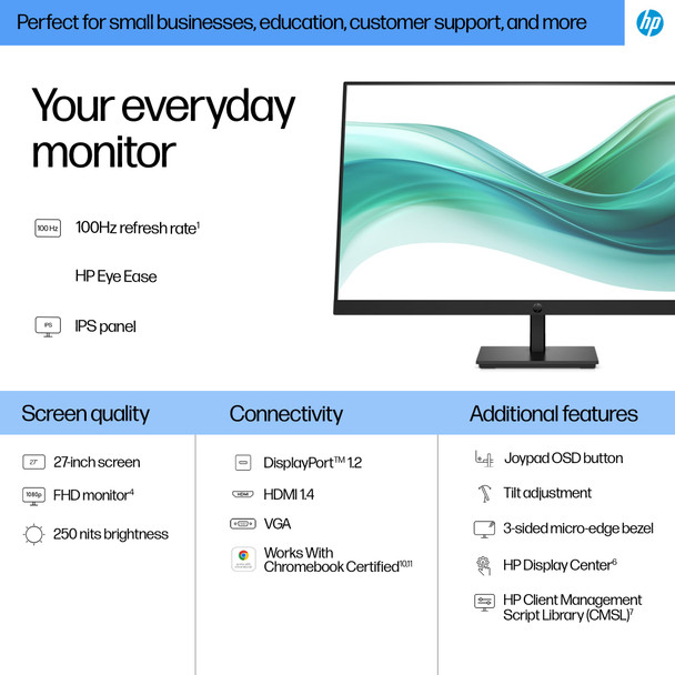 HP Series 3 Pro 327pf 27 Inch FHD IPS Monitor 100Hz HDMI VGA Black PC Display