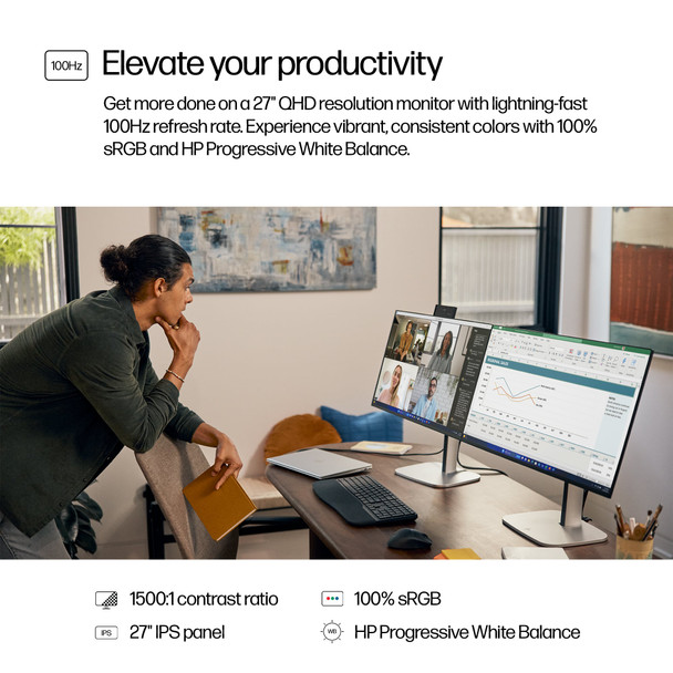 HP Series 5 Pro 527pq 27" QHD IPS Monitor 100Hz 2560x1440 HDMI DP USB Hub Screen