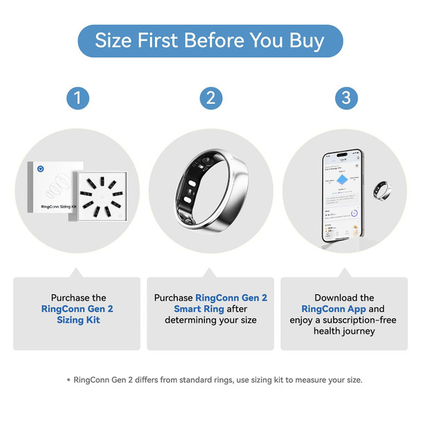 RingConn Gen 2 Smart Ring Size 8 Silver Health Sleep Tracker Heart Rate SpO2