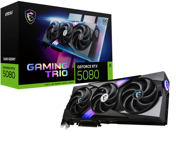 MSI GeForce RTX 5080 16GB GDDR7 Gaming Trio PCIe 5.0 Graphics Card GPU Desktop