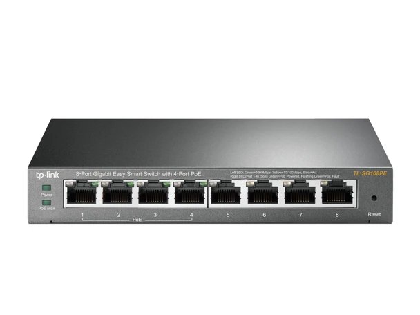 TP-Link 8 Port Gigabit Easy Smart Switch 4 PoE Ethernet Network Hub Metal Black