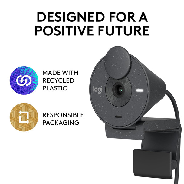 Logitech Brio 300 Full HD 1080p Webcam Noise-Reducing Mic USB-C PC Mac Graphite – image 8