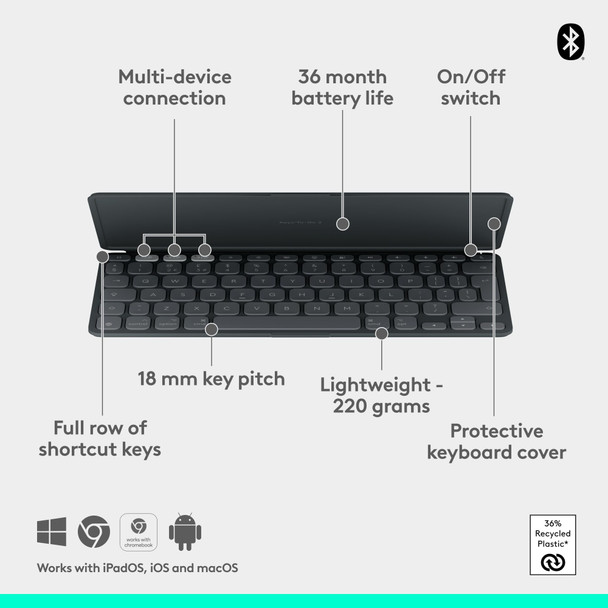 Logitech Keys-To-Go 2 Ultra-Slim Wireless Bluetooth Keyboard for iPad Mac Tablet – image 6