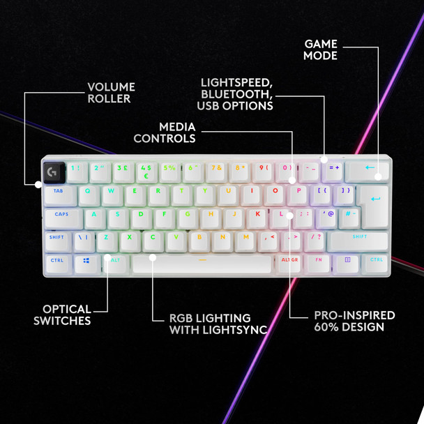 Logitech G PRO X 60 LIGHTSPEED Wireless Optical Gaming Keyboard Tactile White UK