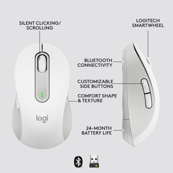 Logitech Signature M650 L Wireless Mouse Large Silent Bluetooth Logi Bolt White
