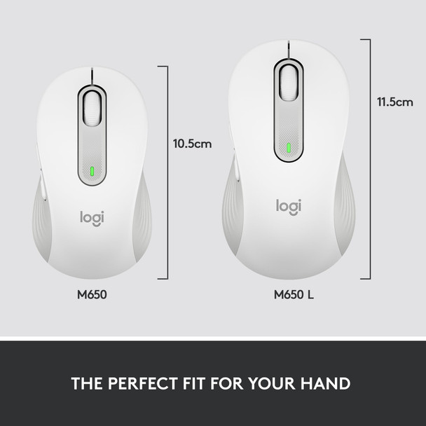 Logitech Signature M650 L Wireless Mouse Large Silent Bluetooth Logi Bolt White