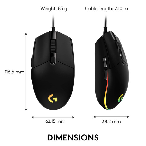 Logitech G203 LIGHTSYNC RGB Wired Optical Gaming Mouse 8000 DPI 6 Button Black
