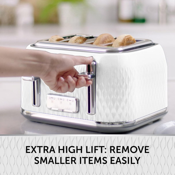 Breville Curve 4 Slice Toaster Wide Slot High Lift Defrost White & Chrome