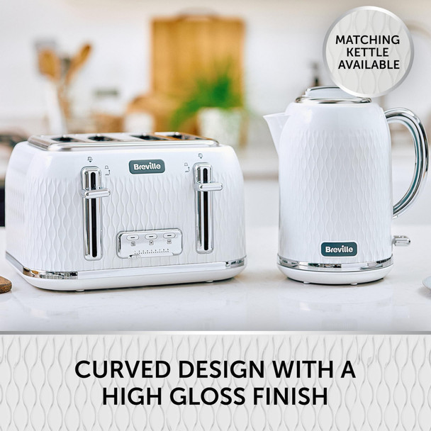 Breville Curve 4 Slice Toaster Wide Slot High Lift Defrost White & Chrome