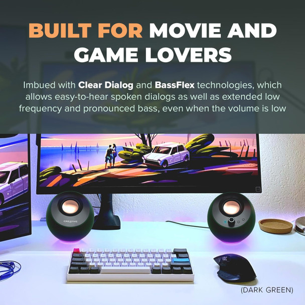 Creative Pebble Pro 2.0 USB-C Desktop PC Gaming Speakers Bluetooth RGB Black