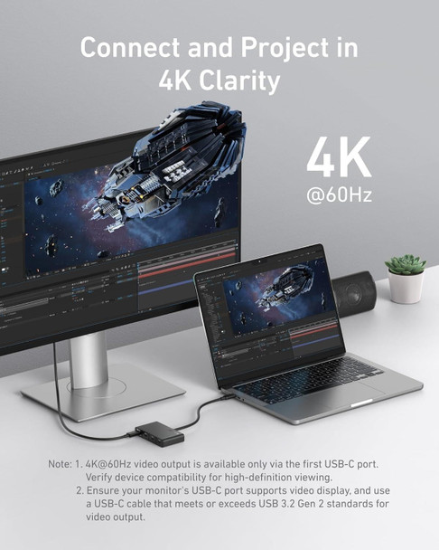 Anker USB-C Display Hub 4-in-1 10Gbps Multiport Adapter 4K 60Hz 100W PD Gray