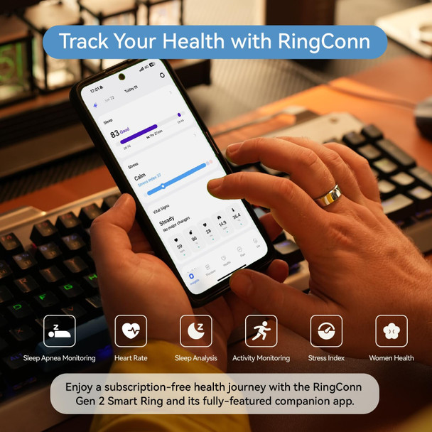 RingConn Gen 2 Smart Ring Size 12 Rose Gold Sleep Apnea Health Fitness Tracker