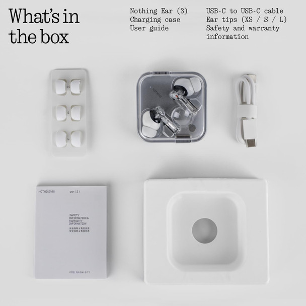 Nothing Ear (3) True Wireless Earbuds ANC Bluetooth In-Ear Headphones White