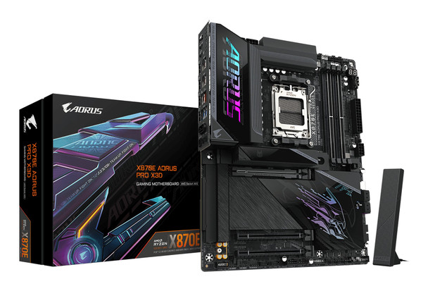 Gigabyte X870E AORUS PRO X3D AMD AM5 Socket Motherboard, ATX, 4x DDR5 Slots, 4x M.2 Sockets, Fitted I/O Shield, 5GbE LAN, Wi-Fi 7, 1x HDMI Port / 2x USB-C (USB4)