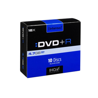 10x Intenso DVD+R 4.7GB 120min 4x Speed Blank Disks with Slim Cases ...