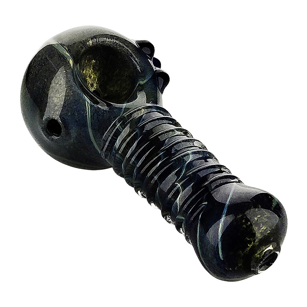 Black Gold Ribbed Glass Pipe