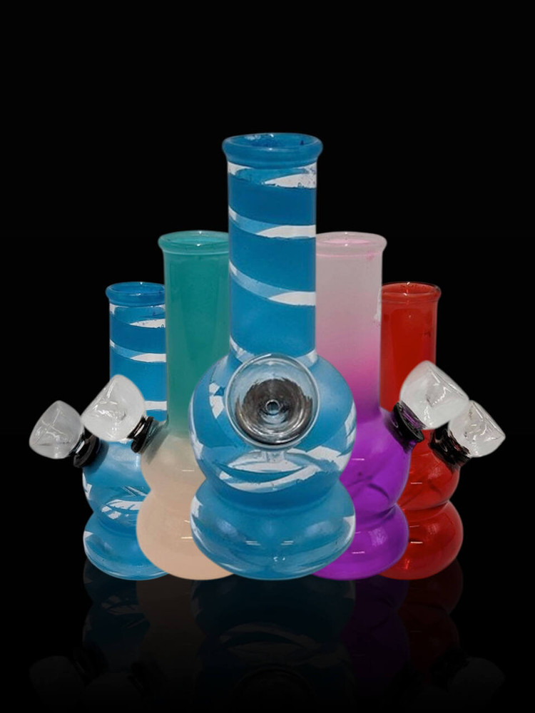 Double Beaker Glass Water Pip Bong | Multi Color Glass Striped Mini Carb Bong