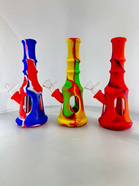 8” Silicon Water Pipe With Glass Bottle Inside