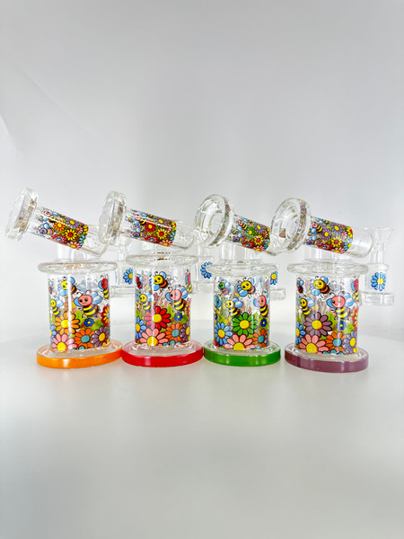 6” Bee Printed Side Carb  Water Pipe Bong