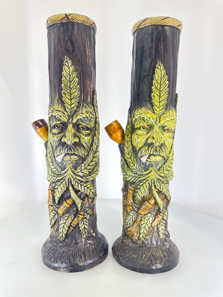 Face Craved Wood Water Pipe Bong