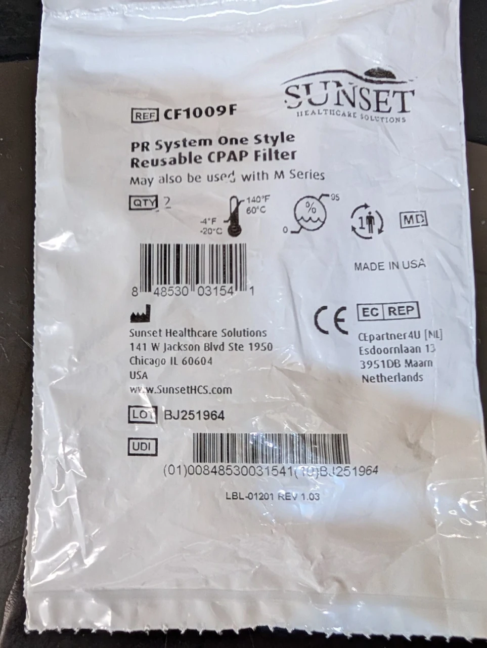 PR System One Style Reusable CPAP Filter Quantity: 2 Filters per Pack | New & Sealed
