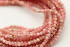 Rhodochrosite, Natural, Faceted Round, 2mm, One Strand
