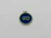 Enamel Charm, Round "GO", Blue & Green, 18mm