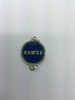 Enamel Charm, "Hawks" Round, Blue & Green, Double Loop, 18mm