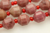 Rhodonite, Natural, Faceted Off Round, 8mm, One Strand