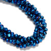 Blue Flare, Smooth Round, Window Cut Glass, One 6mm Strand