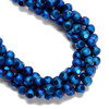 Blue Flare, Smooth Round, Window Cut Glass, One 8mm Strand