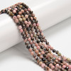 Rhodonite, Black Stripe, Natural, Faceted Round, One 4mm Strand
