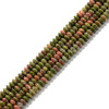 Unakite, Natural, Heishi Bicone, One 3x6mm Strand