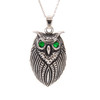Owl Pendant, Green Eyes, Stainless Steel, 29x48mm