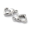 Lobster Claw Clasp, Heart, 10x7mm, Brass, Platinum Plated, 8 PCS