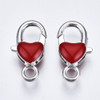 Lobster Claw Clasp, Heart, 27x14mm, Alloy & Enamel, Red, 5 PCS