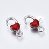 Lobster Claw Clasp, Heart, 27x14mm, Alloy & Enamel, Red, 5 PCS
