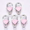 Lobster Claw Clasp, Heart, 27x14mm, Alloy & Enamel, Pink, 5 PCS