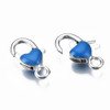 Lobster Claw Clasp, Heart, 27x14mm, Alloy & Enamel, Blue, 5 PCS