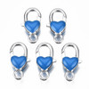 Lobster Claw Clasp, Heart, 27x14mm, Alloy & Enamel, Blue, 5 PCS