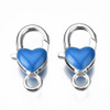 Lobster Claw Clasp, Heart, 27x14mm, Alloy & Enamel, Blue, 5 PCS
