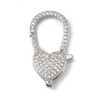 Lobster Claw Clasp, Heart, 27x15mm, Brass, Platinum Plated, Cubic Zirconia, 1 PC