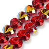 Electroplate Glass, Faceted, Hearts, 15x13mm, Half Plated, Red, One 24" Strand